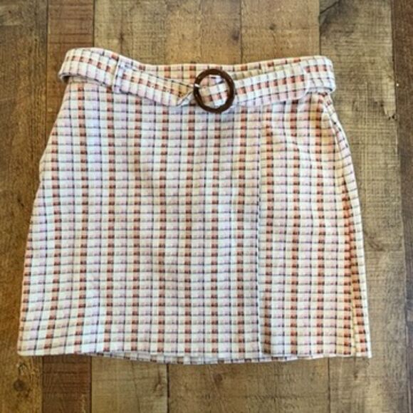 Ann Taylor Belted Mini Skirt Plaid Wrap Pink Orange Pockets Retro 12P NEW NWT - Picture 4 of 7